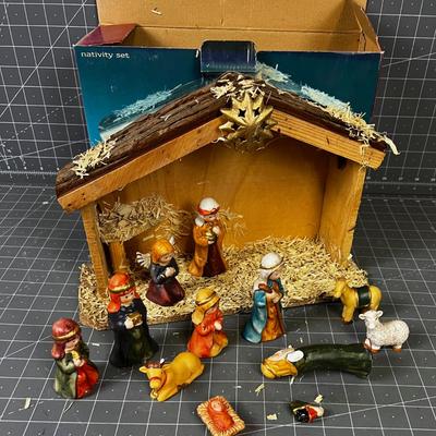 Ceramic Figurine Nativity Set with Manger
