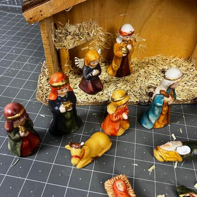 Ceramic Figurine Nativity Set with Manger