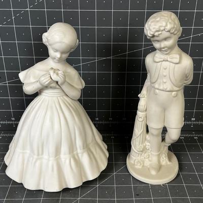 Porcelain Bisque Figurines, Boy and Girl