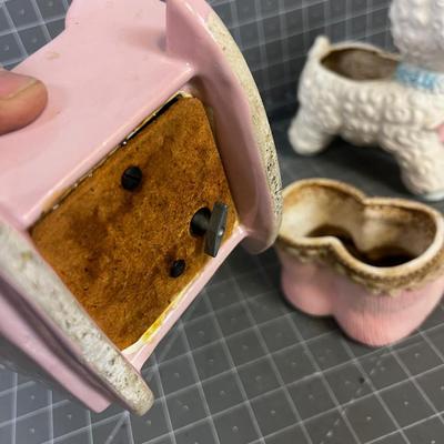 3 Vintage Baby Planters: Lamp, Booties and a cradle 