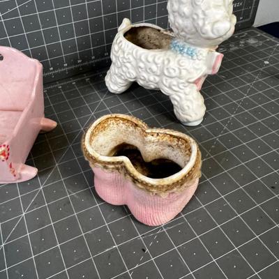 3 Vintage Baby Planters: Lamp, Booties and a cradle 