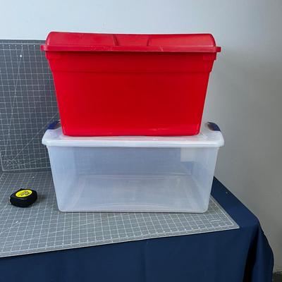 2 Storage Tubs Red and Clear with Lids