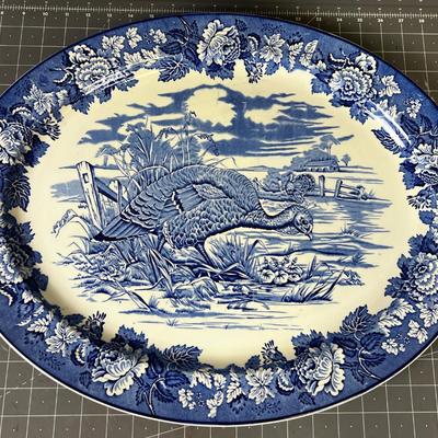 Enoch Wood Blue Turkey Platter, Rare Find! 