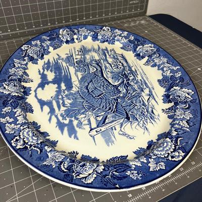 Enoch Wood Blue Turkey Platter, Rare Find! 