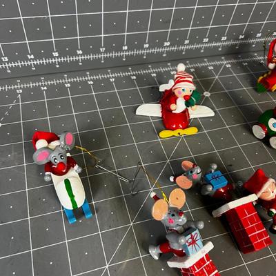 Small Wood Christmas Ornaments Mice and Santa