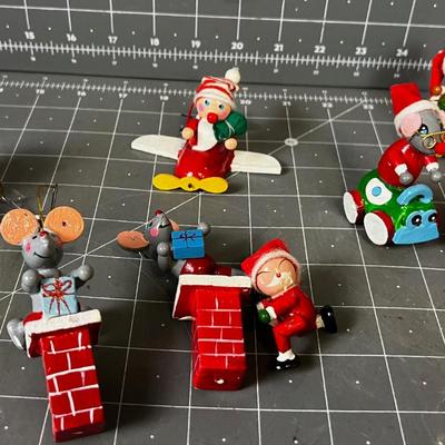 Small Wood Christmas Ornaments Mice and Santa