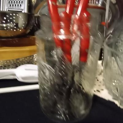 STAINLESS STEEL STRAINER-COOKING UTENCILS IN ENAMAL HOLDER-GRATER AND MORE