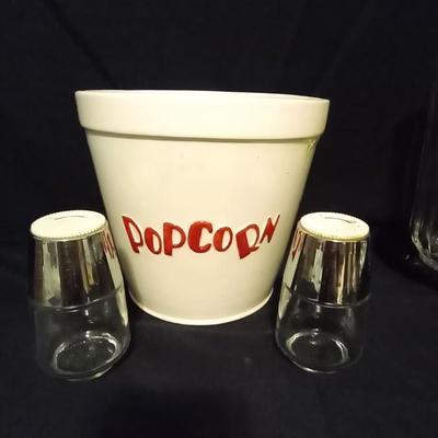 CERAMIC POPCORN BUCKET-VINTAGE COKE GLASSES-STRAW HOLDER-GLASS COSTERS MORE