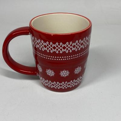 Hallmark Red & White Be Merry Holiday Christmas Coffee Cocoa Tea Mug Cup with Beaded Wreath Ornaments