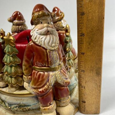 Ceramic Sitting Santa Claus & Christmas Trees Pillar Style Candle Holder Base
