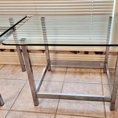 Lot #152  Pair of Tempered Glass/Chrome Lamp/side tables