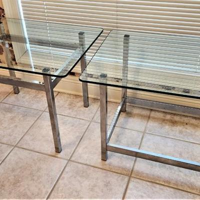 Lot #152  Pair of Tempered Glass/Chrome Lamp/side tables