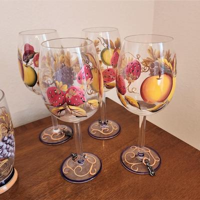 Lot #155 Lot of Hand Painted Iced Tea Glasses and Wine Goblets