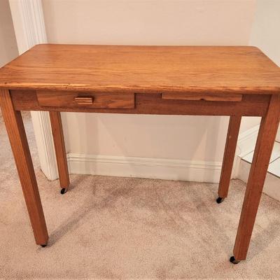 Lot #162  Solid Oak Student Desk with pull out drawer