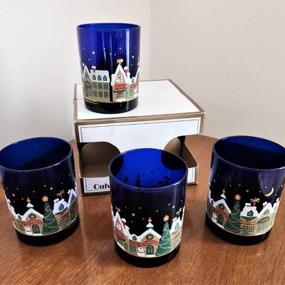 Lot #163  Set of CULVER Old Fashioned glasses - Midnight Village Pattern
