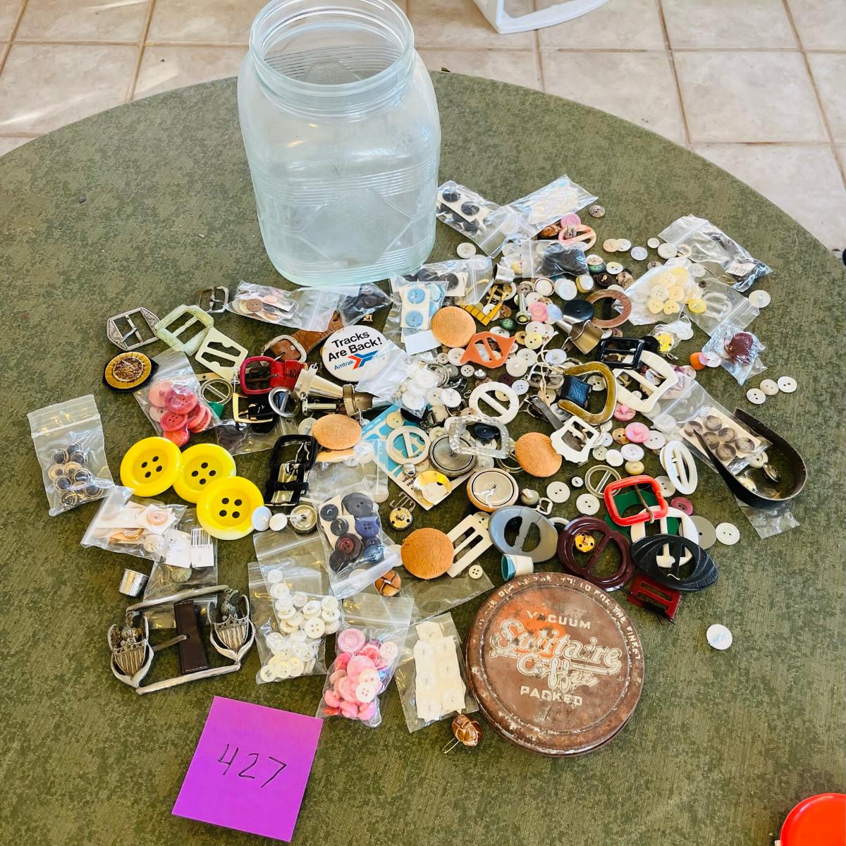 Jar of buttons and notions