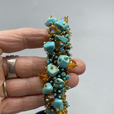 Hand Made Gold Microbead & Turquoise Beaded Bracelet