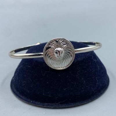 Silver Tone Lion Medallion Cuff Style Adjustable Bracelet