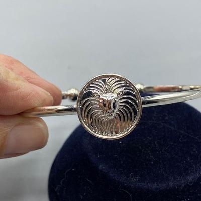Silver Tone Lion Medallion Cuff Style Adjustable Bracelet
