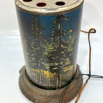 Vintage Forest Fire Scene in Action Corp Chicago Rotating Picture Table Lamp