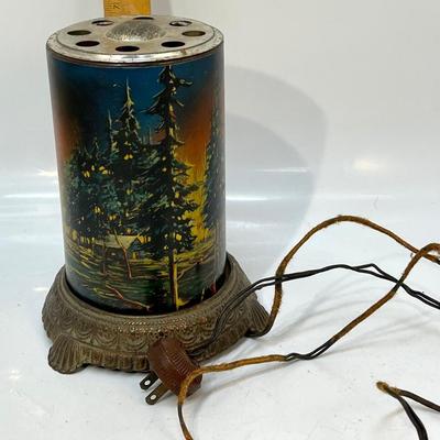 Vintage Forest Fire Scene in Action Corp Chicago Rotating Picture Table Lamp