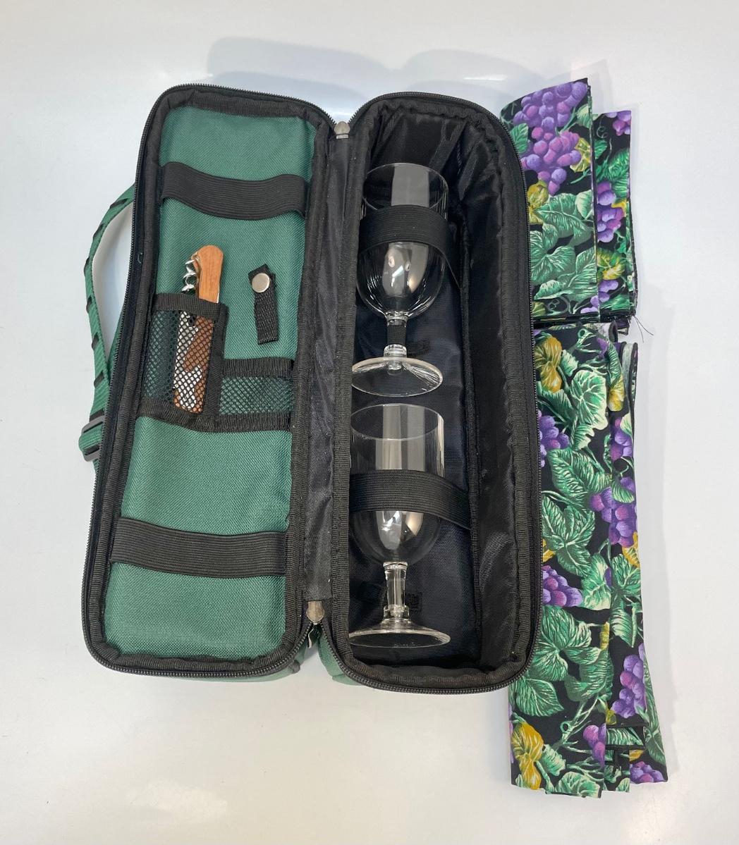 Deluxe Insulated Wine Tote with 2 Wine Glasses, Napkins and Corkscrew