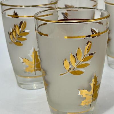 Vintage Libbey Golden Foliage Frosted Leaves Drink Glasses Set of 6