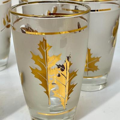 Vintage Libbey Golden Foliage Frosted Leaves Drink Glasses Set of 6
