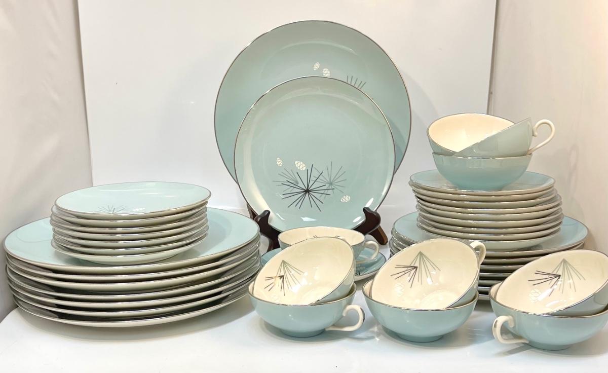 Vintage Franciscan Fine China Minty Blue Atomic Silver Pine Gladding McBean Co. EstateSales