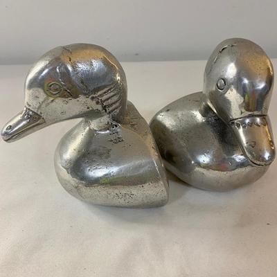 VINTAGE SILVER Metal Duck Book Ends
