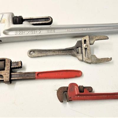Lot #188  Lot of 3 Pipe Wrenches - 1 Lock set