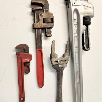 Lot #188  Lot of 3 Pipe Wrenches - 1 Lock set