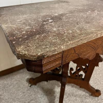 Anchor Wood & Marble Top Table on Casters