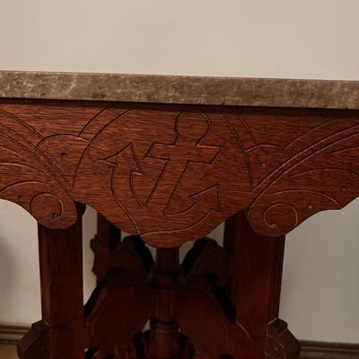 Anchor Wood & Marble Top Table on Casters