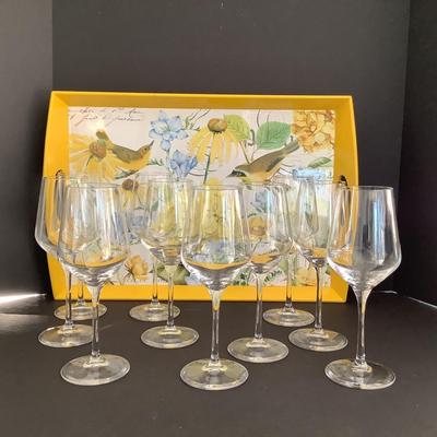 8236 Set of 10 Stolzle Lausitz Wine Glasses with Tray