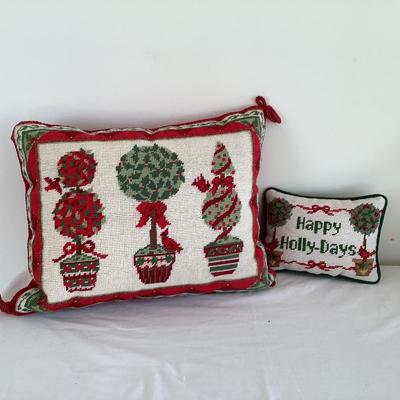 8243 Two Christmas Needlepoint Topiary Pillows