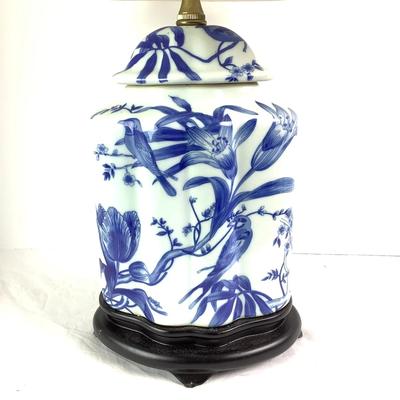 8153 Blue and White Pottery Tea Caddy Lamp