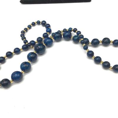 Beautiful Blue Marble Swirl Necklace with Gold Bead Accent Vintage