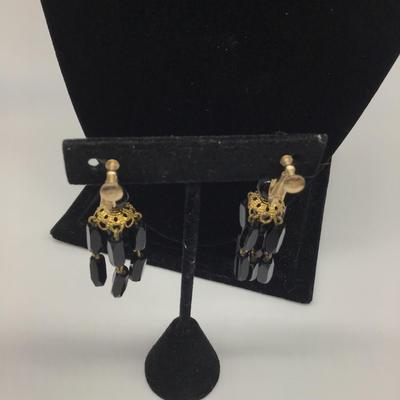 Vintage Black Glass Beaded Earrings