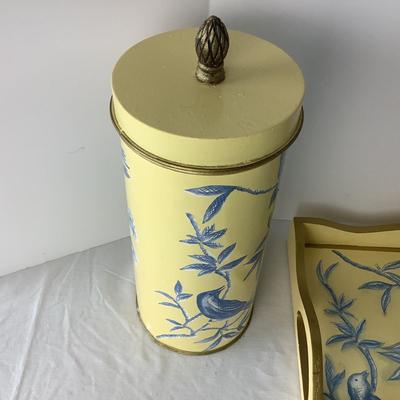 Lot. 8323. Yellow and Blue Serving Tray with matching container