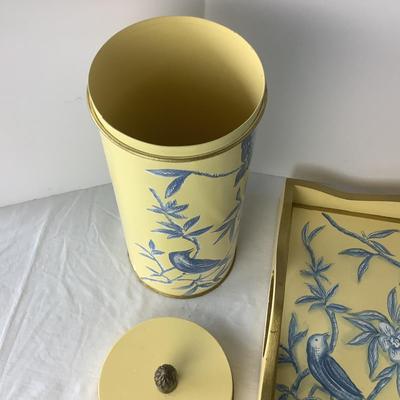 Lot. 8323. Yellow and Blue Serving Tray with matching container