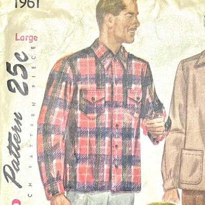 Simplicity Printed Pattern No. 1961 size large vintage men's shirt sewing pattern
