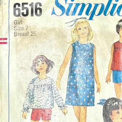 vintage sewing pattern romper dress top Simplicity No. 6516 girl's size 7 breast 25 1966