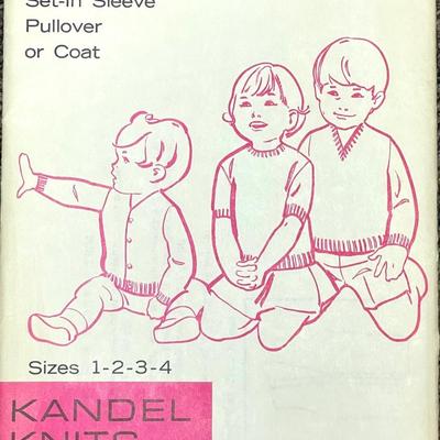 vintage sewing pattern Kandel Knits Pattern No. 30 Little Boysâ€™ and Girlsâ€™ Pullover or Coat sizes 1-2-3-4 1970