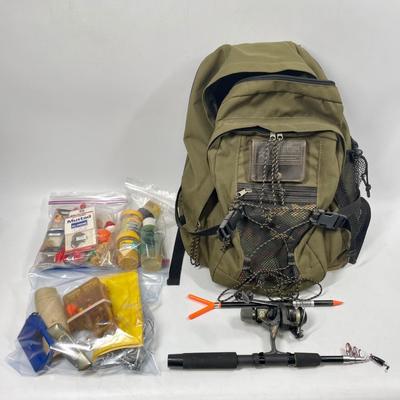 Fishing Gear Lot with Backpack