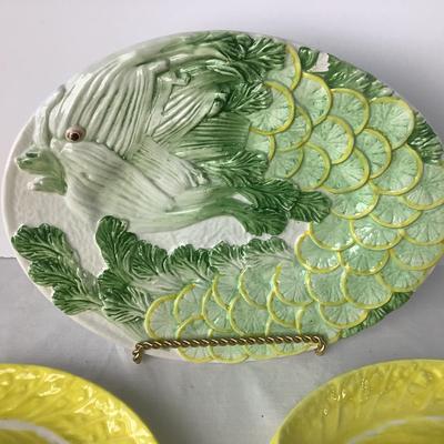 8333 Three Piece Majolica Fish Lemon Serving, Artichoke  Plates