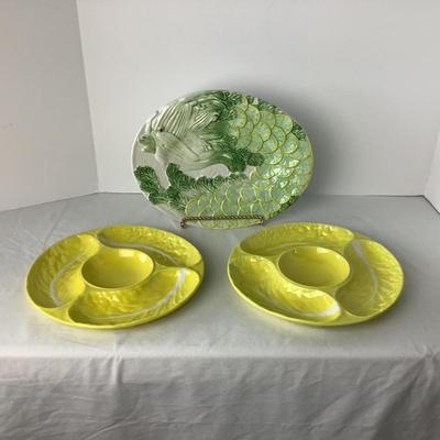 8333 Three Piece Majolica Fish Lemon Serving, Artichoke  Plates