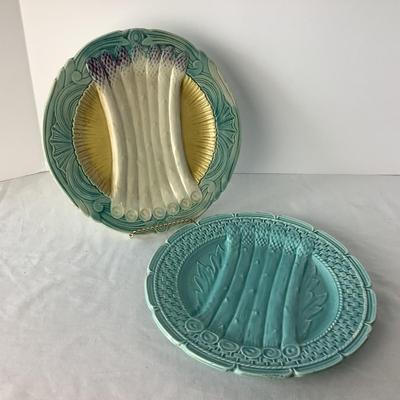Lot. 8334. Two Majolica Asparagus Plates