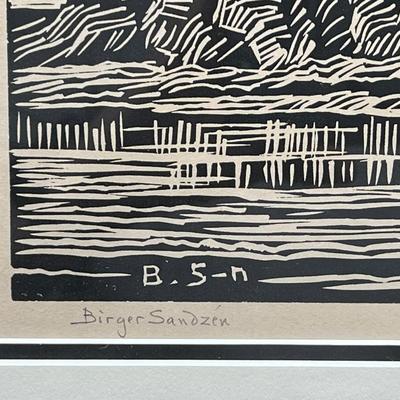 Birger Sandzen Summer Time Linoleum Original Signed Block Print C 1928 9x12