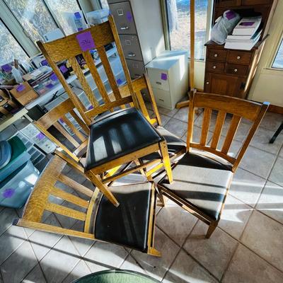 6 Oak Slat back chairs